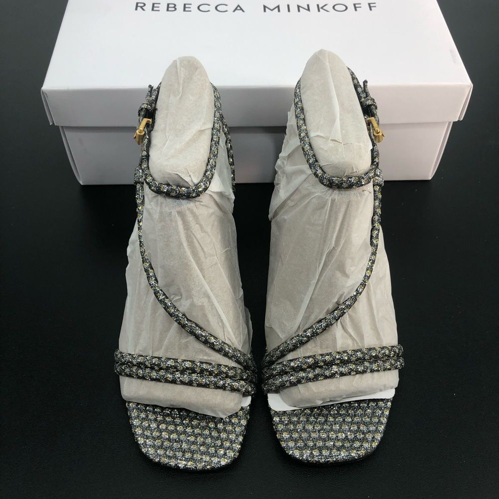 Rebecca Minkoff Nanine Silver Gold Strappy Ankle Strap Heeled Sandals - Picture 8 of 14